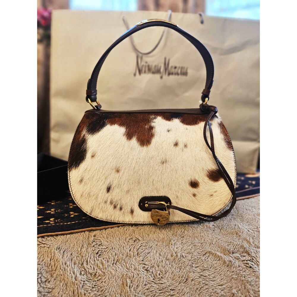 Ralph Lauren Hair calf Double-Flap Bag, Cream Brown, NIB